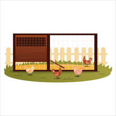 Vector illustration of a home chicken coop in the backyard © Elena
