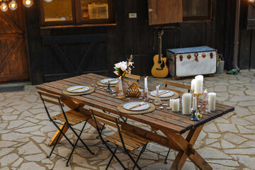 Cozy outdoor dining setup with rustic charm