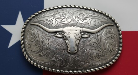 Texas Longhorn Belt Buckle: Silver Filigree Detail