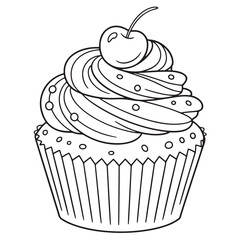 Minimal Cupcake with Frosting Line Drawing