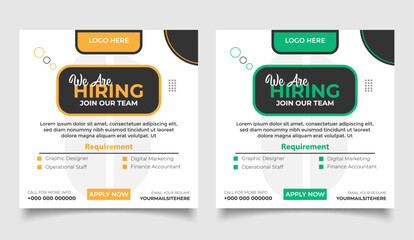 We are hiring job vacancy social media post banner join our team, We are hiring job vacancy social media post template, square web banner template design.
