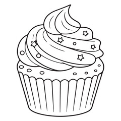 Minimal Cupcake with Frosting Line Drawing