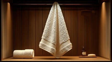 Luxury Bathrobe and Towels in Wooden Cabinet