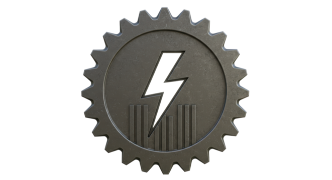 Isolated Lightning Bolt in Industrial Cogwheel