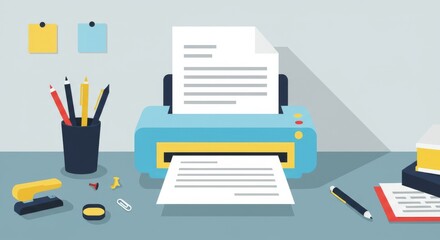 Office Desk Setup with Printer and Stationery Supplies for Efficient Workflow