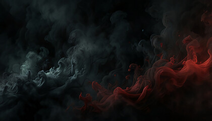 Fototapeta premium Intense red and white smoke swirling against a dark background in a dynamic abstract visual