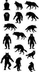 Fototapeta premium Shadowy Wolf & Werewolf Silhouettes: Halloween Vector Art