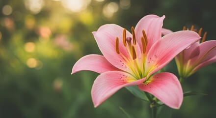 Fototapeta premium Pink Lily Flower Blossom in Garden