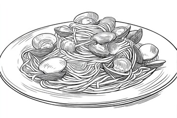 Spaghetti alle Vongole Line Art Elegant Seafood Pasta Dish Illustration.