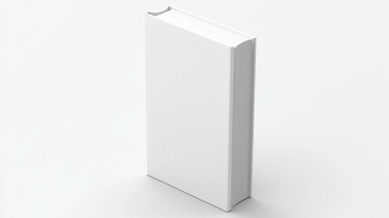 A 3D standing magazine mockup with a blank white cover, isolated on a white background. A closed vertical paperback book, catalog, or magazine mockup with a diminishing perspective.
