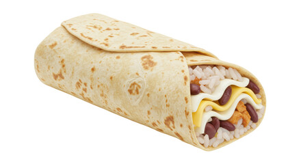 Isolated Burrito Wrap with Rice Beans Cheese