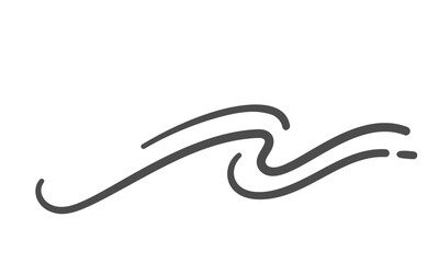 Simple wind curve line with swirl in cartoon doodle style. Air motion, flow, and wave symbol for logo, print, icon, or design projects. Vector illustration.