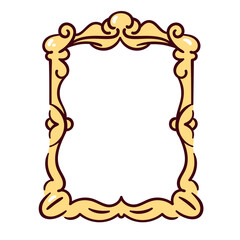 Rectangular Vintage Decorative Picture Frame. Ornate floral decor for photos and mirrors. Victorian retro frame, with leaf ornament cartoon vector illustration