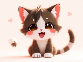 Fototapeta premium Playful Cartoon Cat, Blank Space for Promotion