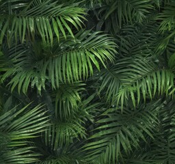 Vibrant green palm fronds, sunlight dappled, intricate leaf veins, holiday, leaves