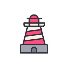 Illustrated Coastline Beacon Shining With Red And White Stripes