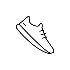 Simple black outline of a sneaker icon on a white background, perfect for fitness, sports, fashion, footwear, or minimalistic design projects and digital interfaces.