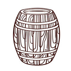 Wooden barrel line icon. Outline hand drawn vintage rustic container with circles and wood planks, cask of beer or wine, whiskey. Cellar, fest mascot, one barrel icon vector illustration
