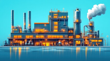 Obraz premium Night View of an Industrial Complex by the Water