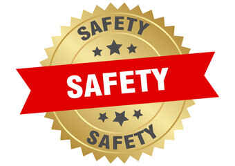 safety. safety round red and gold label isolated on transparent background