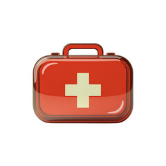 Red First Aid Kit Icon Glossy Design Emergency Healthcare Safety on transparent background