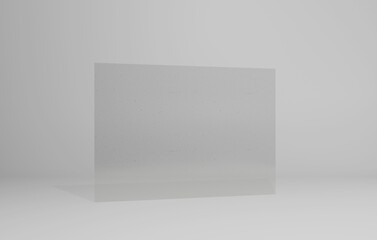 Clear acrylic panel placed against a minimalist background for artistic display or design presentation in a modern setting. 3d render
