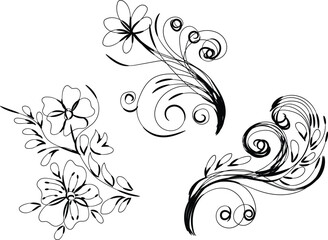 Elegant Black and White Floral Swirls Design Elements Set for Decoration
