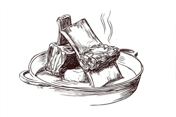 Ribs Stack Savory Beef with Plate, and Aroma Food art illustration.