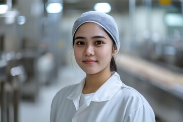 Young Sabahan Woman in Food Processing Uniform.