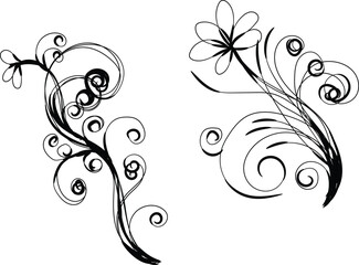Two Elegant Black Floral Swirls Design Elements for Invitations