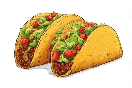 tacos with lettuce, tomatoes, and meat clip art preview
