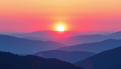 Obraz premium Sunset view over mountains nature landscape tranquil horizon vibrant colors