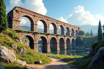 Obraz premium Ruins of a Roman aqueduct, showcasing ancient Roman architecture and engineering , stonework, ancient rome