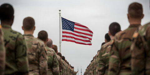 American soldier in uniform with flag