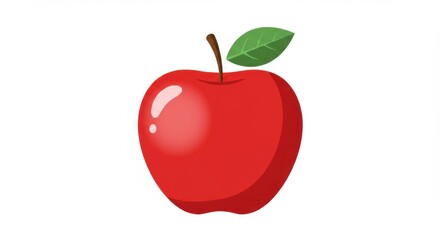 Vibrant Red Apple with Green Leaf Illustration