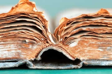 Aged book pages, close-up