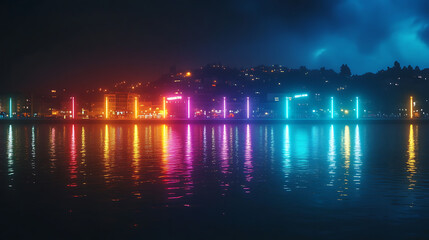 Harbor view of city skyline and boats at sunset high resolution picture