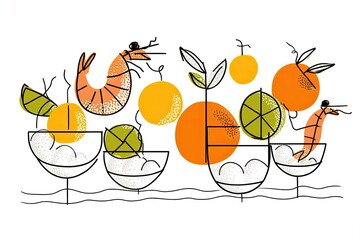 Seafood Fiesta Shrimp Cocktails  Citrus Burst  Vector Art.