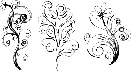Three Elegant Black and White Floral Swirl Designs for Decoration