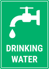 Drinking water sign with faucet icon and water droplet. Vector A4-sized sign for use in public places, parks, and facilities