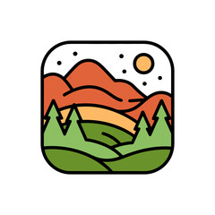 Colorful Mountain Landscape Icon Illustration