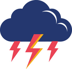 Cloud icon with thunderstorm on transparent background 