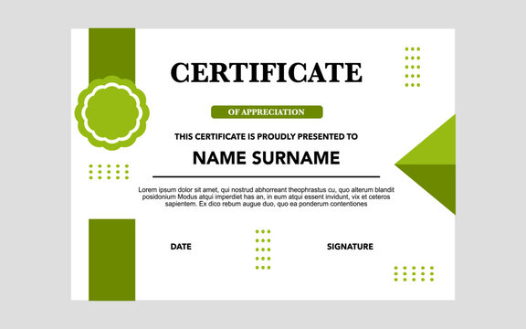 Green and white certificate of appreciation.