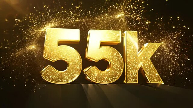 Golden 55k sign celebrating a milestone with fireworks exploding