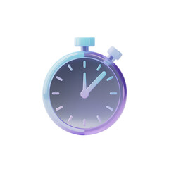 Stylish 3D Stopwatch Icon Time Management Purple Blue Gradient on transparent background