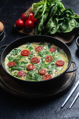 Delicious Homemade Spinach and Tomato Omelette in a Pan