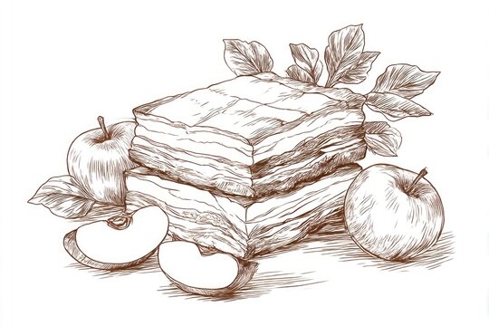 brown apple pie sketch with apples and leaves clip art preview
