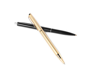 Stylish pens isolated on white, above view