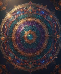 Fototapeta premium Intricate kaleidoscope, jewel-toned hues, geometric forms, artistic, artwork
