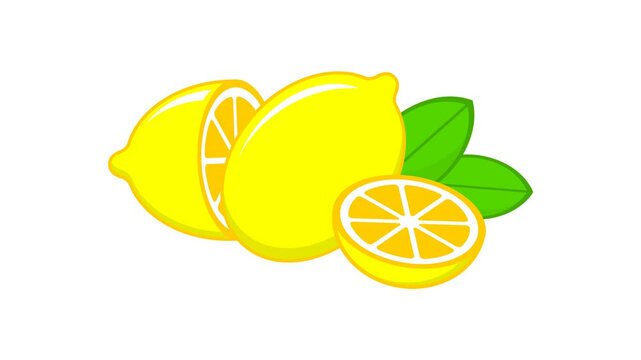 lemons on white background. whole and sliced ​​lemons. flat style. fruit theme. vitamin c. simple animation. motion graphics